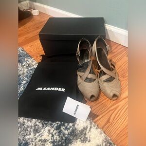 Vintage Jil Sander Women's Brown Soft Lux Stitching Peep Toe Heels, Size: 37 1/2